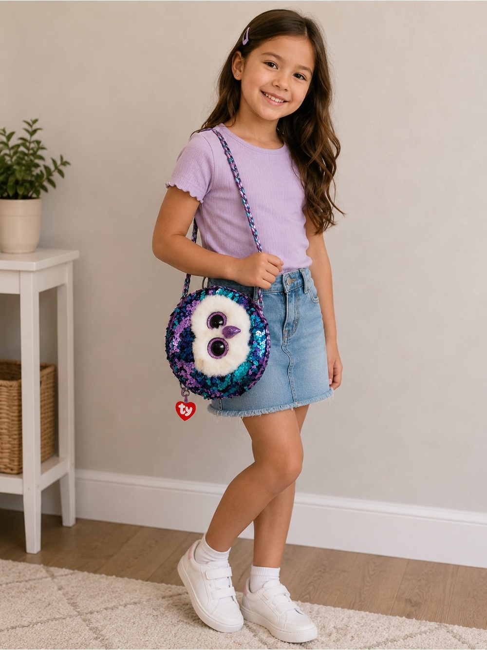 Ty Sequin Owl Crossbody Bag - Purple & Teal